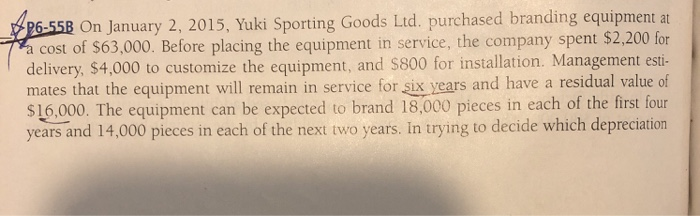 7 26-55b on january 2, 2015, yuki sporting goods ltd. purchased branding equipment at cost of $63,000. before placing the equ