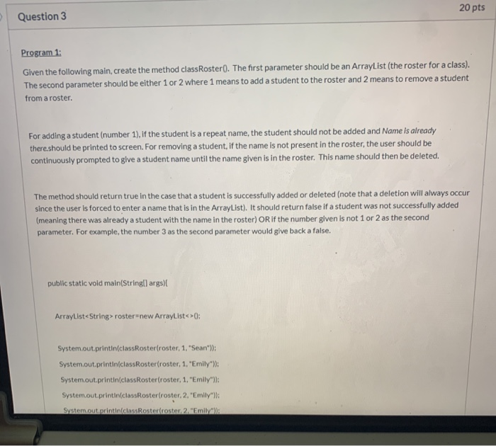 Solved 20 pts Question 3 Program 1: Given the following | Chegg.com