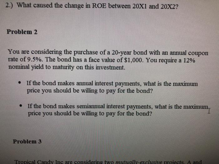 Solved 2.) What caused the change in ROE between 20X1 and | Chegg.com