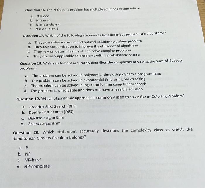 Solved Question 1. Which of the following problem(s) can be | Chegg.com