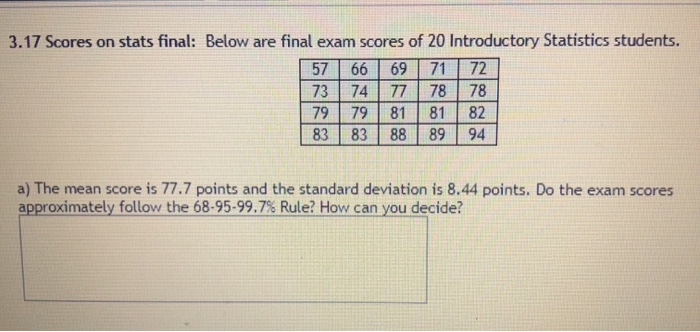 Solved 3.17 Scores On Stats Final: Below Are Final Exam | Chegg.com