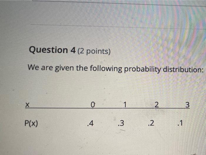 Solved Question 4 (2 points) We are given the following | Chegg.com