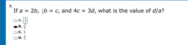 Solved 7. If a = 2b, b = c, and 4c = 3d, what is the value | Chegg.com