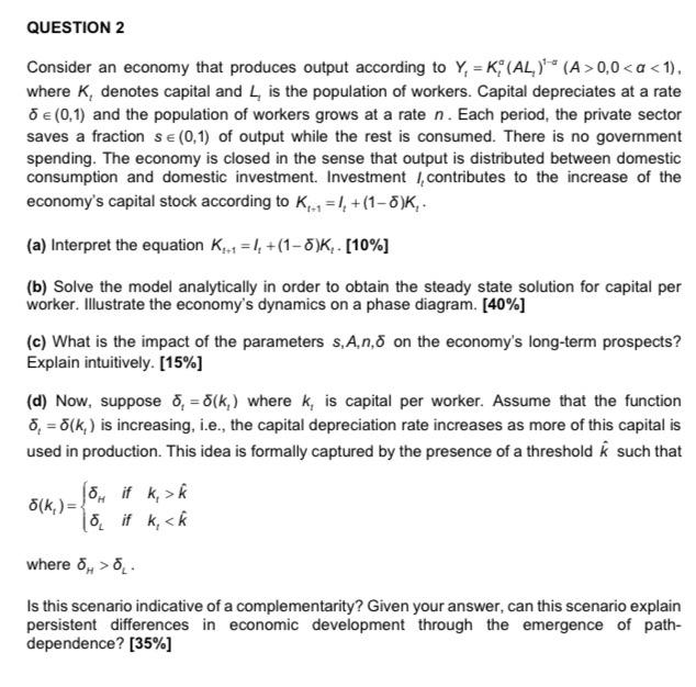 Solved QUESTION 2 Consider an economy that produces output | Chegg.com