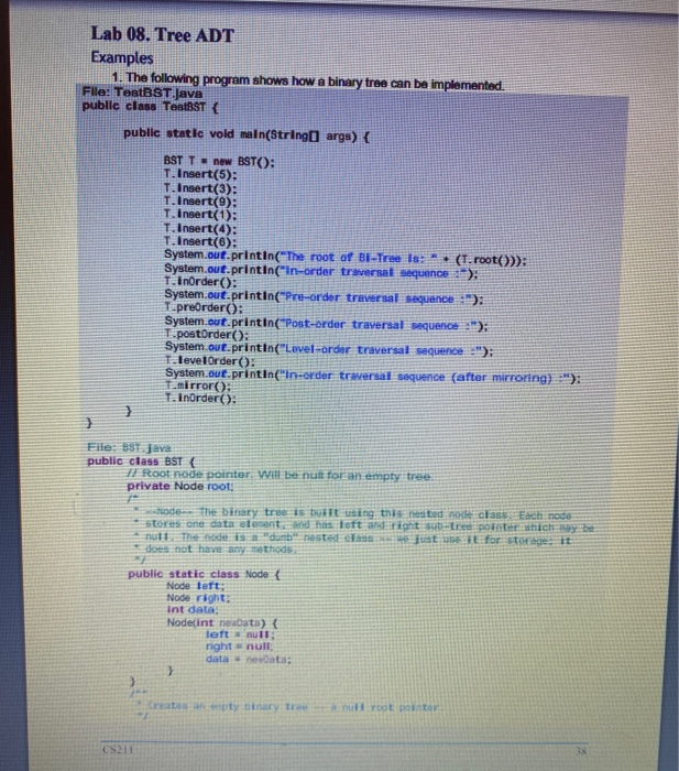 Solved Lab 08. Tree ADT Examples 1. The following program | Chegg.com