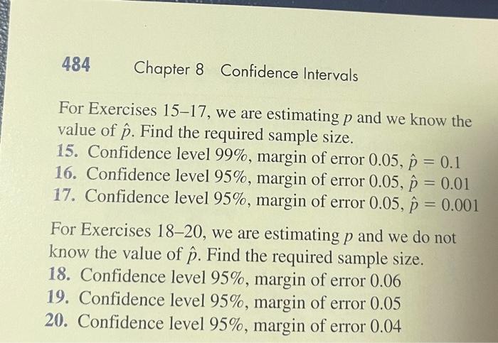 Solved 484 Chapter 8 Confidence Intervals For Exercises | Chegg.com