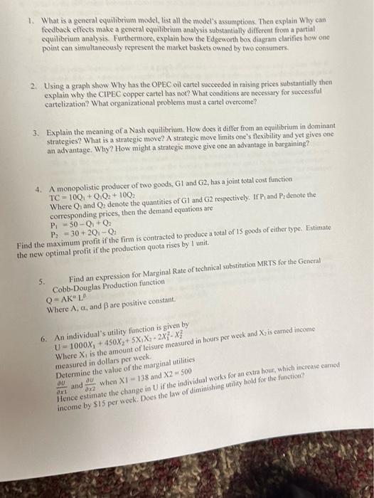 1. What Is A General Equilibrium Model, List All The 