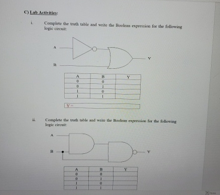 Solved C) ﻿Lab Activities:i. ﻿Complete the truth table and | Chegg.com