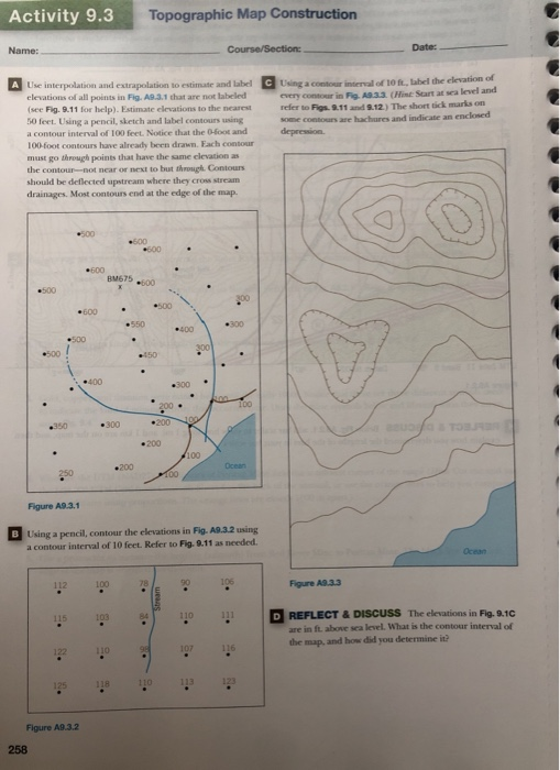 Solved Activity 9.3 Topographic Map Construction Name: | Chegg.com