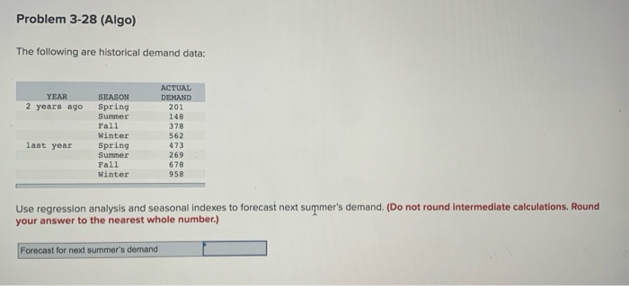 Solved Problem 3-28 (Algo) The following are historical | Chegg.com