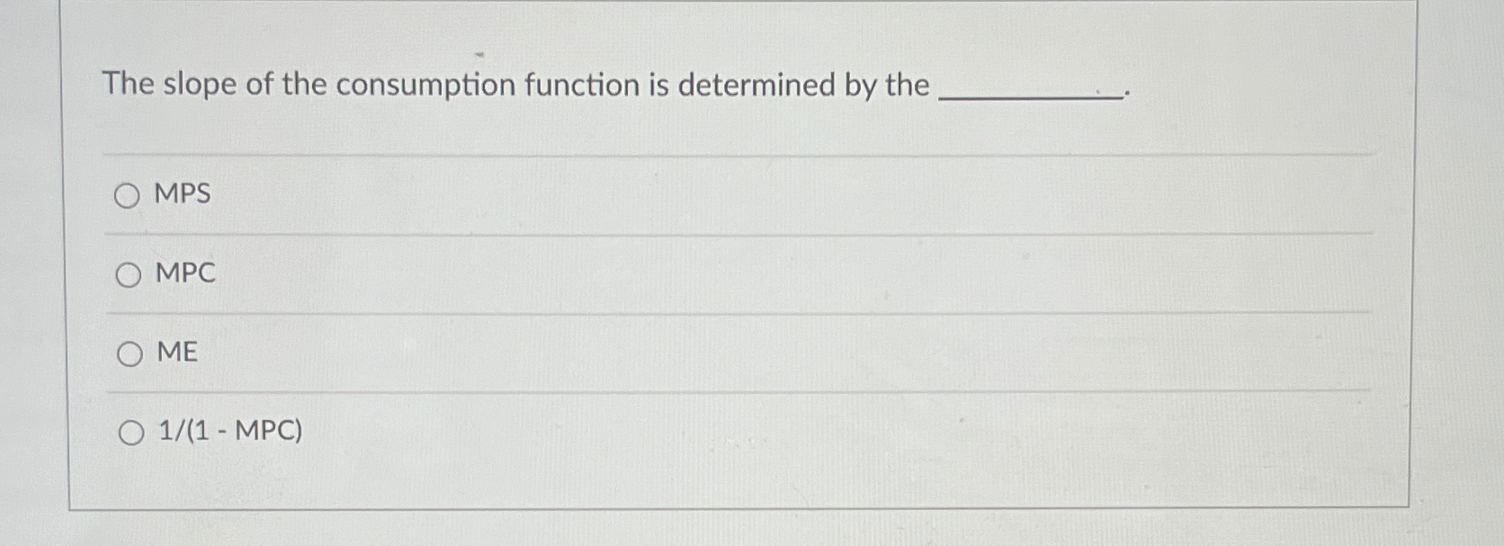 Solved The slope of the consumption function is determined | Chegg.com