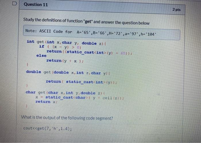 Solved D Question 11 2 pts Study the definitions of function | Chegg.com