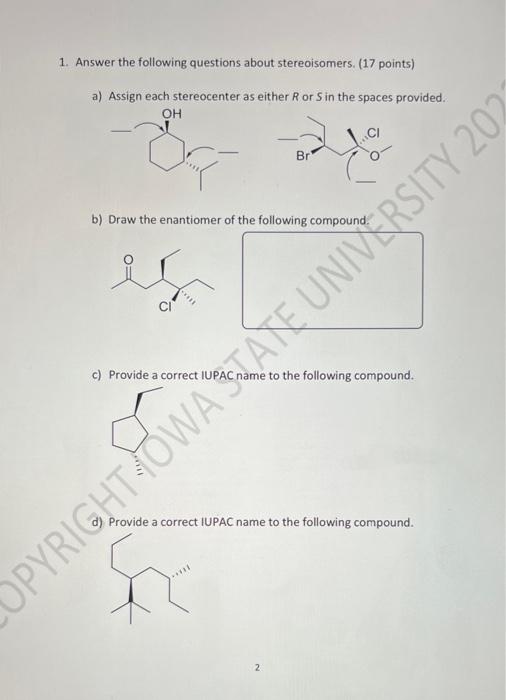 Solved 1. Answer the following questions about | Chegg.com