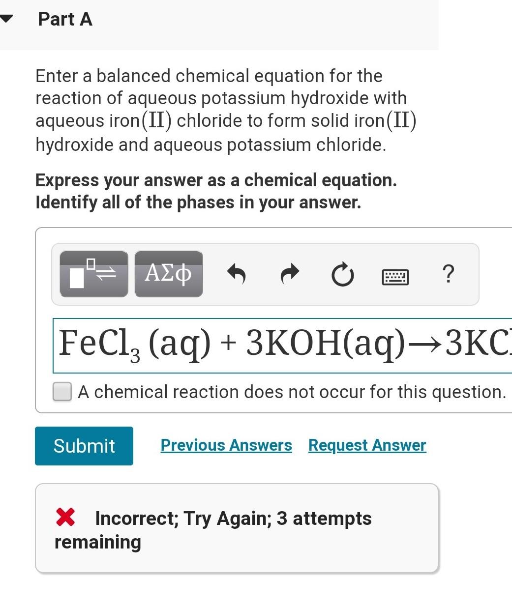 Solved Part A Enter a balanced chemical equation for the