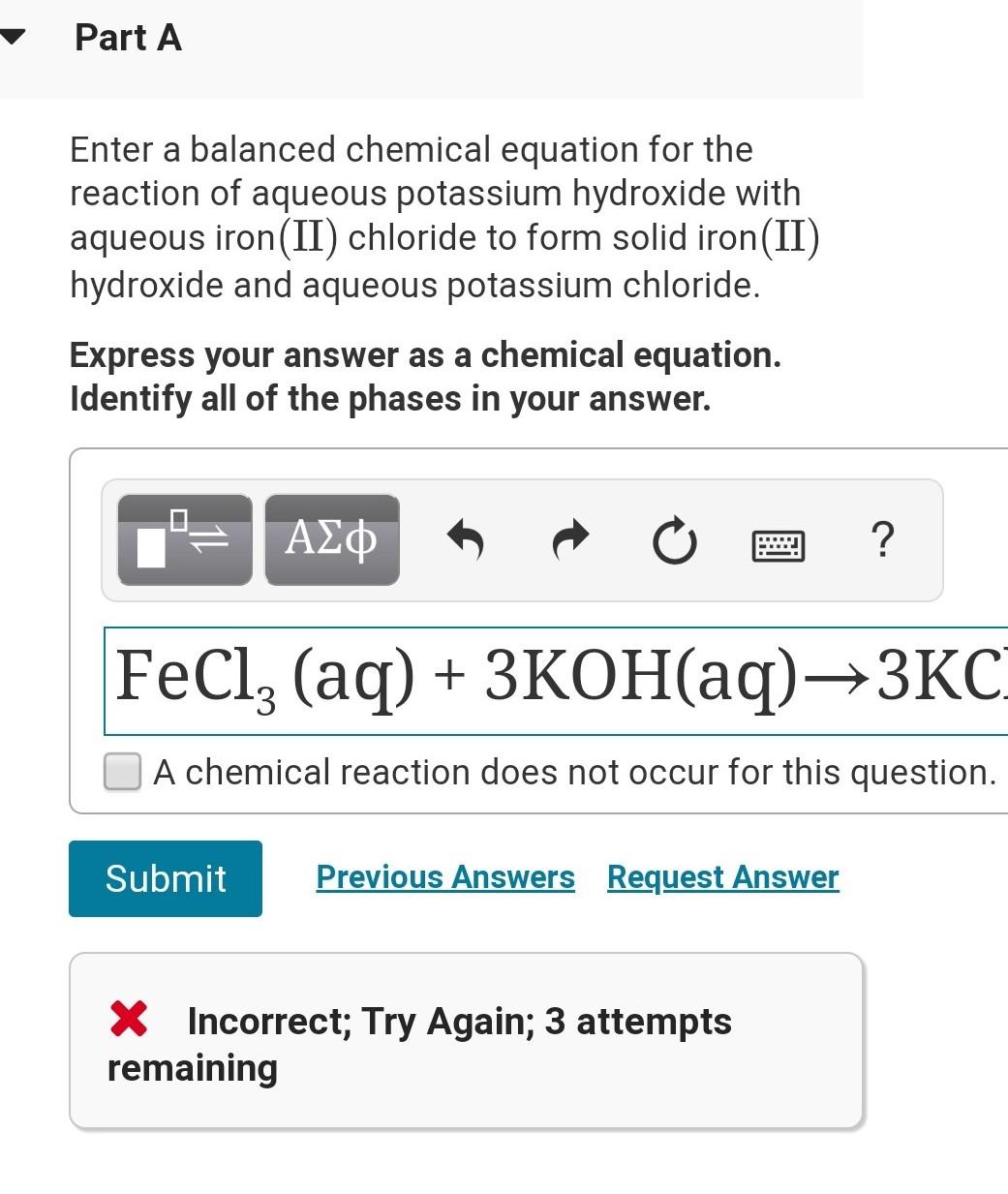 Solved Part A Enter A Balanced Chemical Equation For The