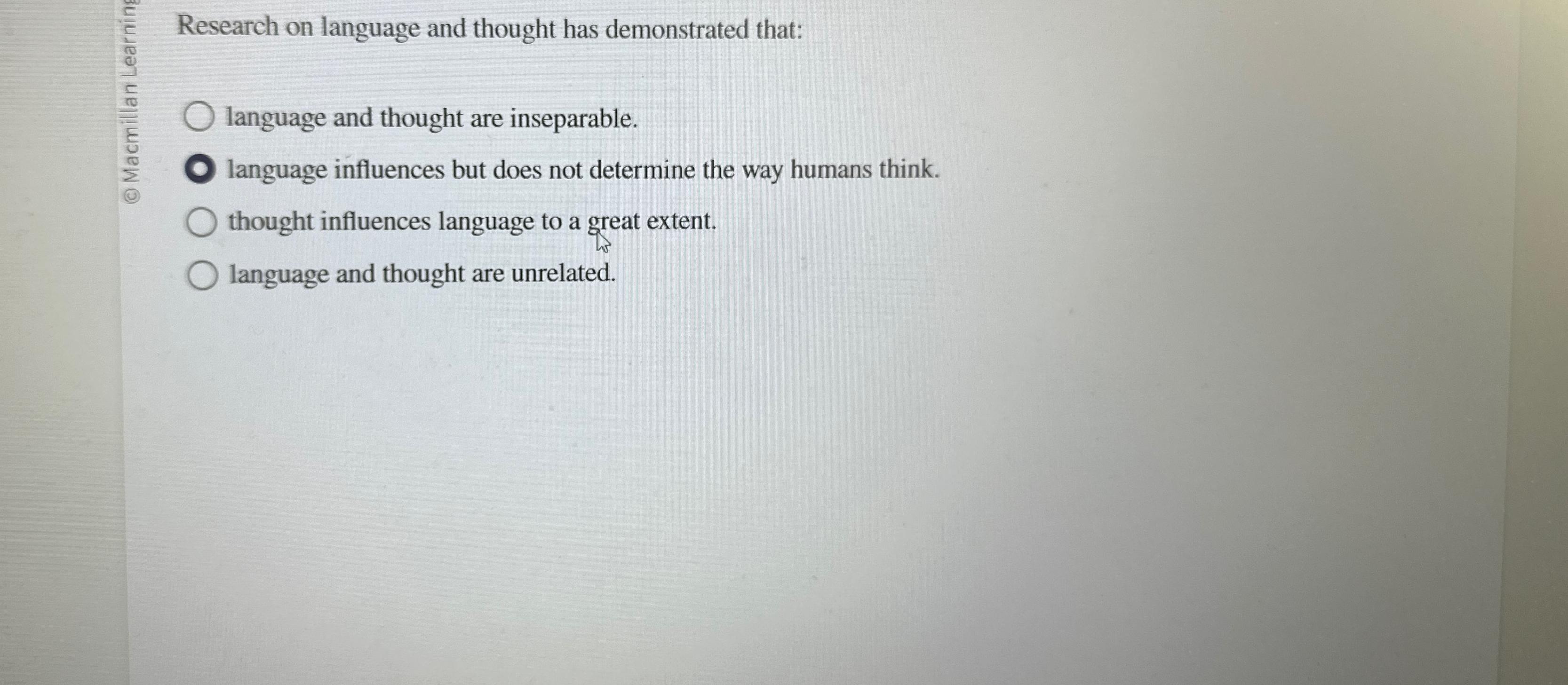 Research on language and thought has demonstrated | Chegg.com