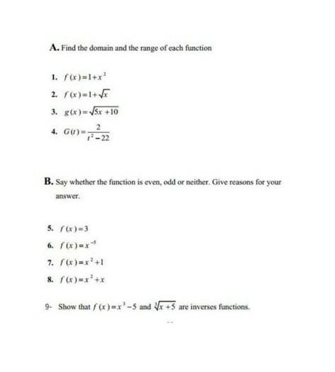 Solved A Find The Domain And The Range Of Each Function 1 Chegg Com