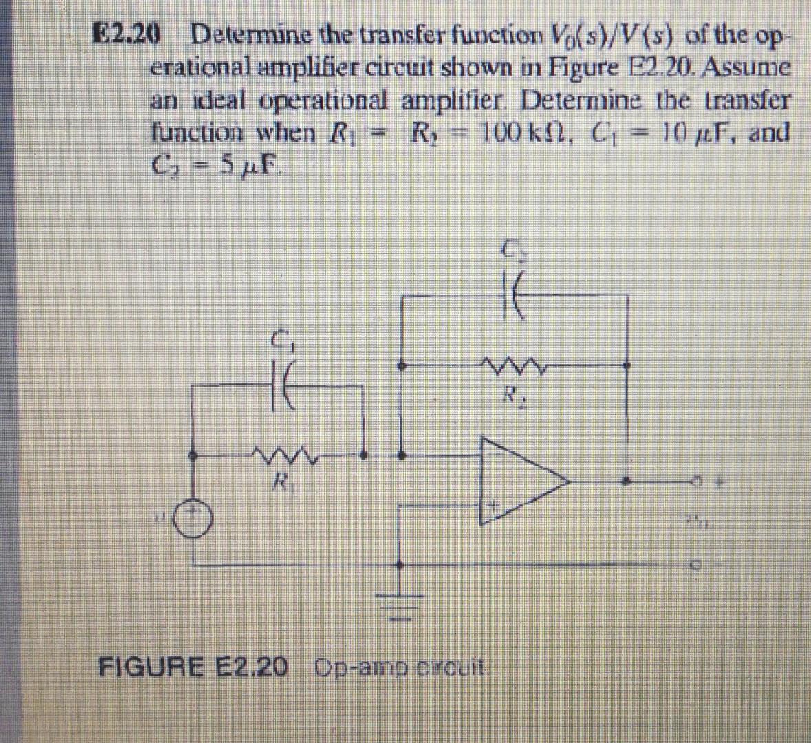 Solved E2.20 Determine the transfer function V0(s)/V(s) of | Chegg.com