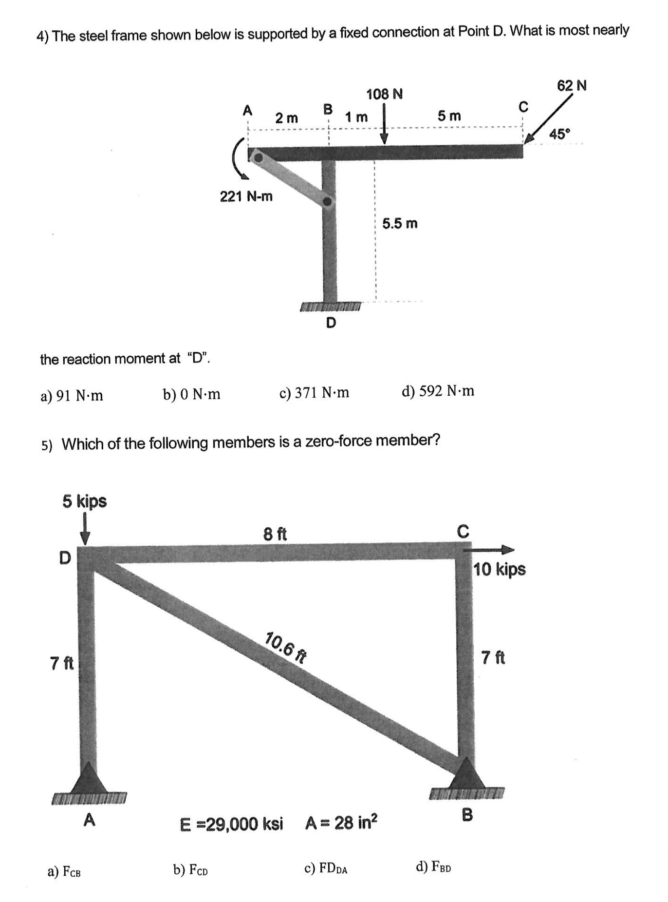 Solved The steel frame shown below is supported by a fixed | Chegg.com