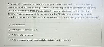 Solved A 72-year-old woman presents to the emergency | Chegg.com