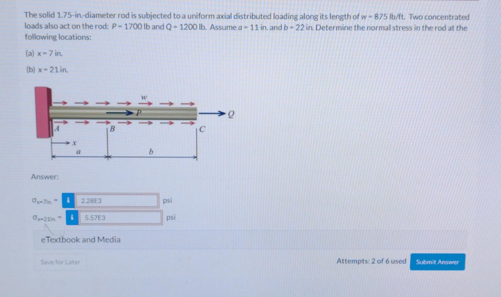 Solved The solid 1.75-in.-diameter rod is subjected to a | Chegg.com