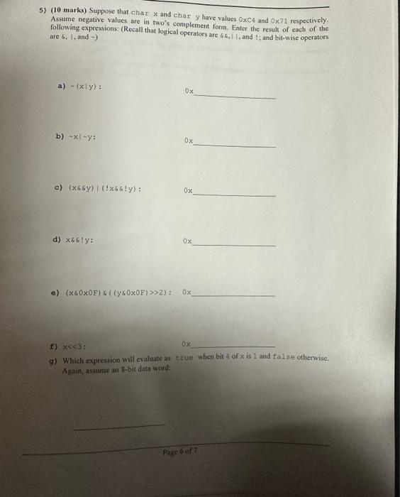 Solved 5) (10 marks) Suppose that char x and char y have | Chegg.com