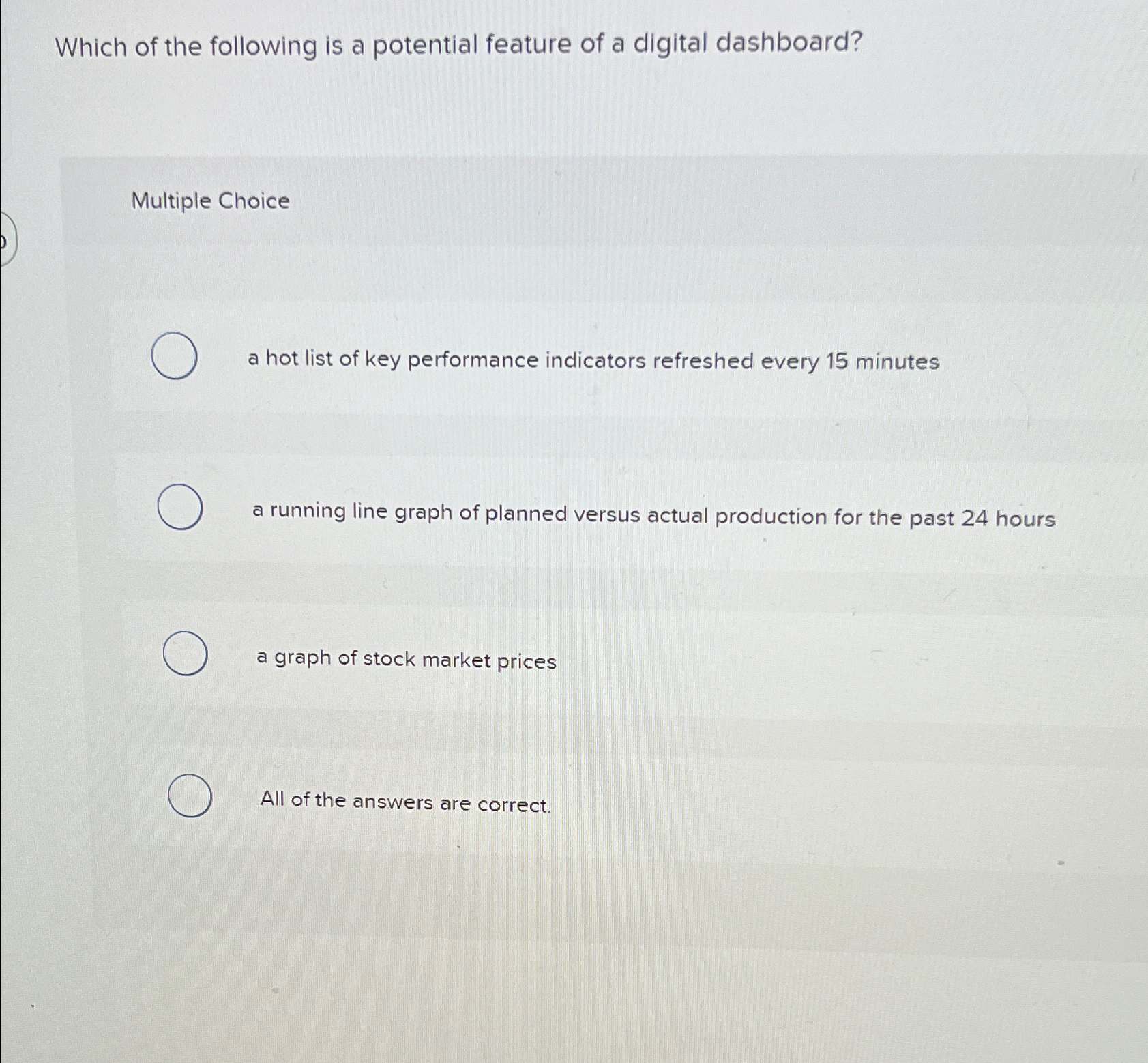 Solved Which of the following is a potential feature of a | Chegg.com