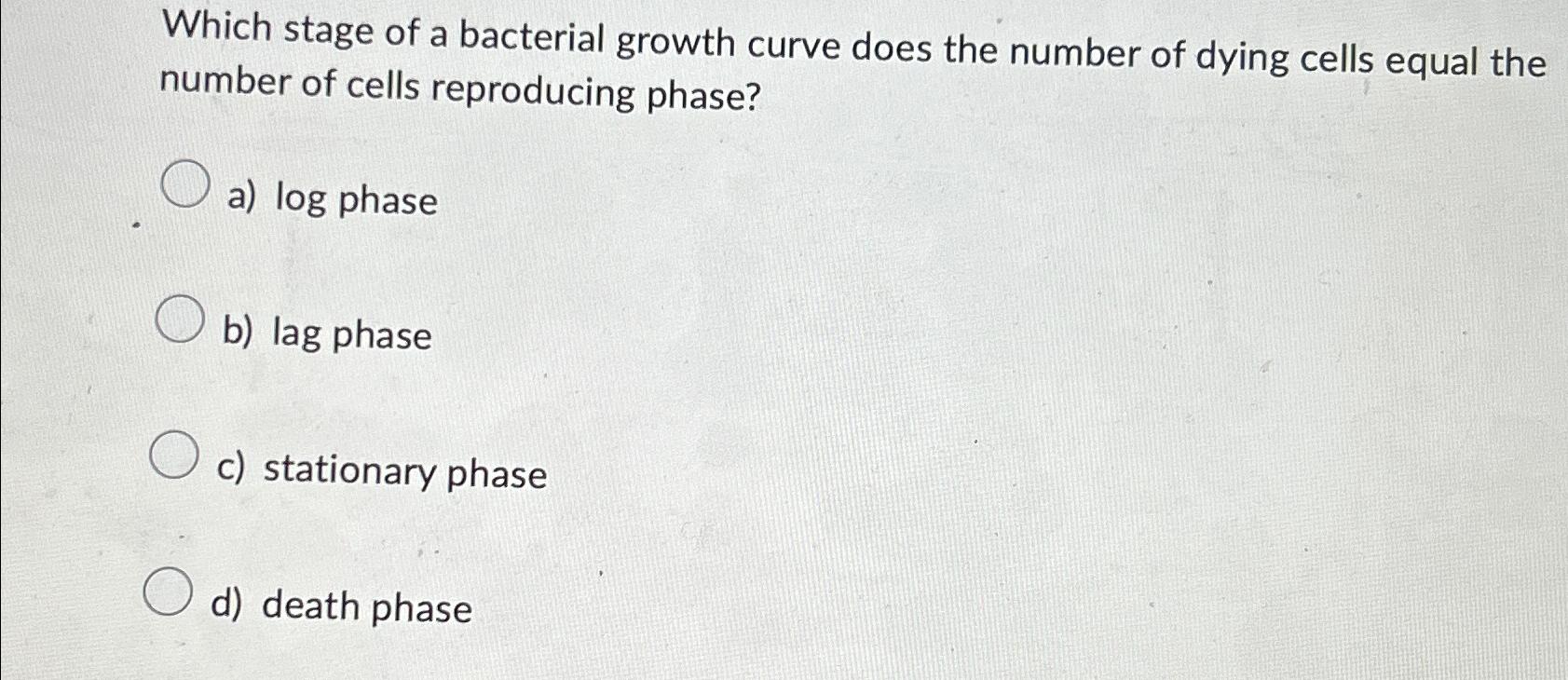 Solved Which stage of a bacterial growth curve does the | Chegg.com
