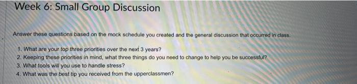 Solved Week 6: Small Group Discussion Answer these questions | Chegg.com