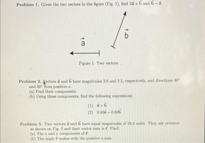 Solved Problem 1 Given The Two Vectors In The Figure Fig Chegg