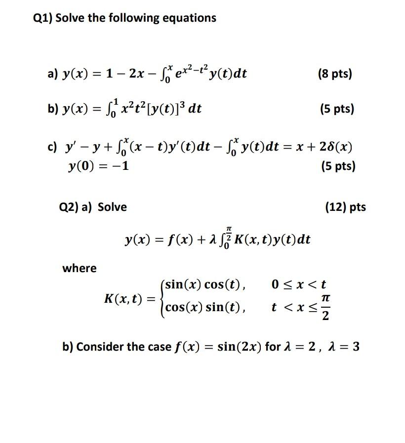 Solved Q1 Solve The Following Equations 8 Pts A Y X 1 Chegg Com