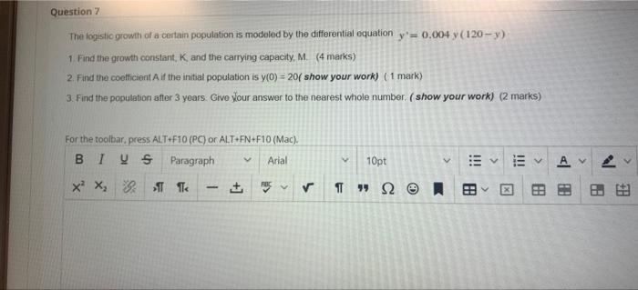 Solved The logistic growth of a certain population is | Chegg.com