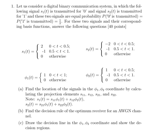 Solved 1. Let us consider a digital binary communication | Chegg.com