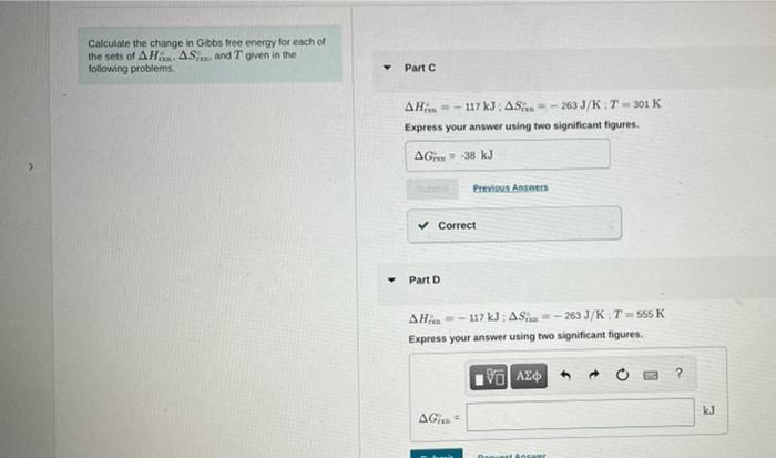 Solved Calculate the change in Gibbs free energy for each of | Chegg.com