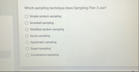 Solved Which sampling technique does Sampling Plan 3 | Chegg.com