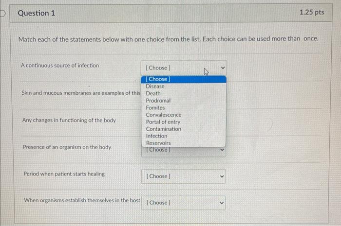 Solved Match each of the statements below with one choice | Chegg.com