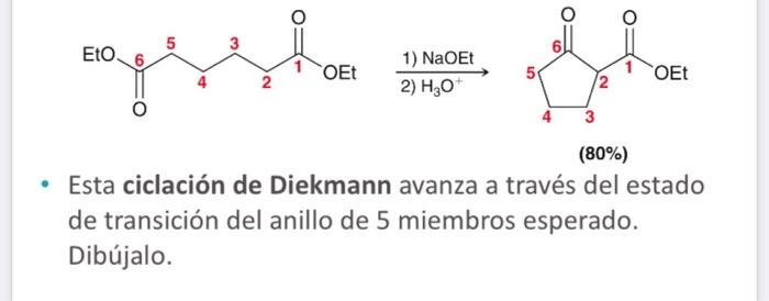 Eto spysha OET 1) NaOEt 2) H2O UN OEt 2. (80%) • Esta ciclación de Diekmann avanza a través del estado a de transición del an