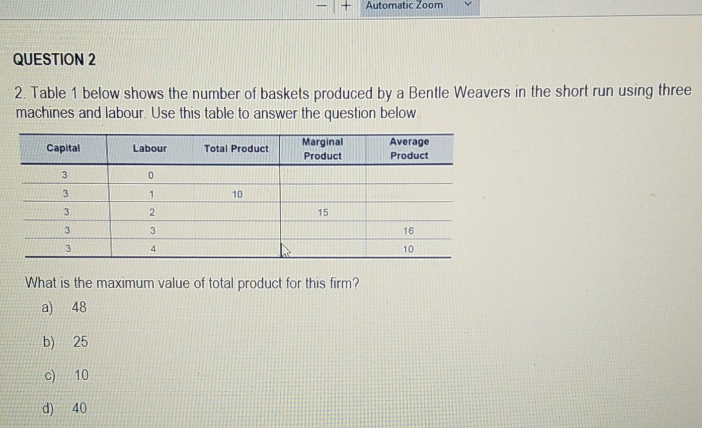 Solved 2. Table 1 below shows the number of baskets produced | Chegg.com