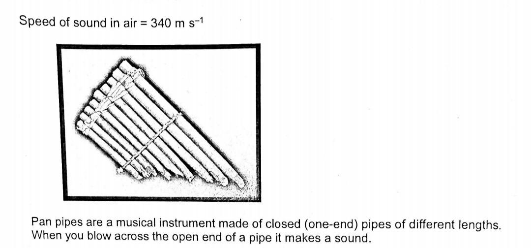 Solved Speed of sound in air =340 m s−1 Pan pipes are a
