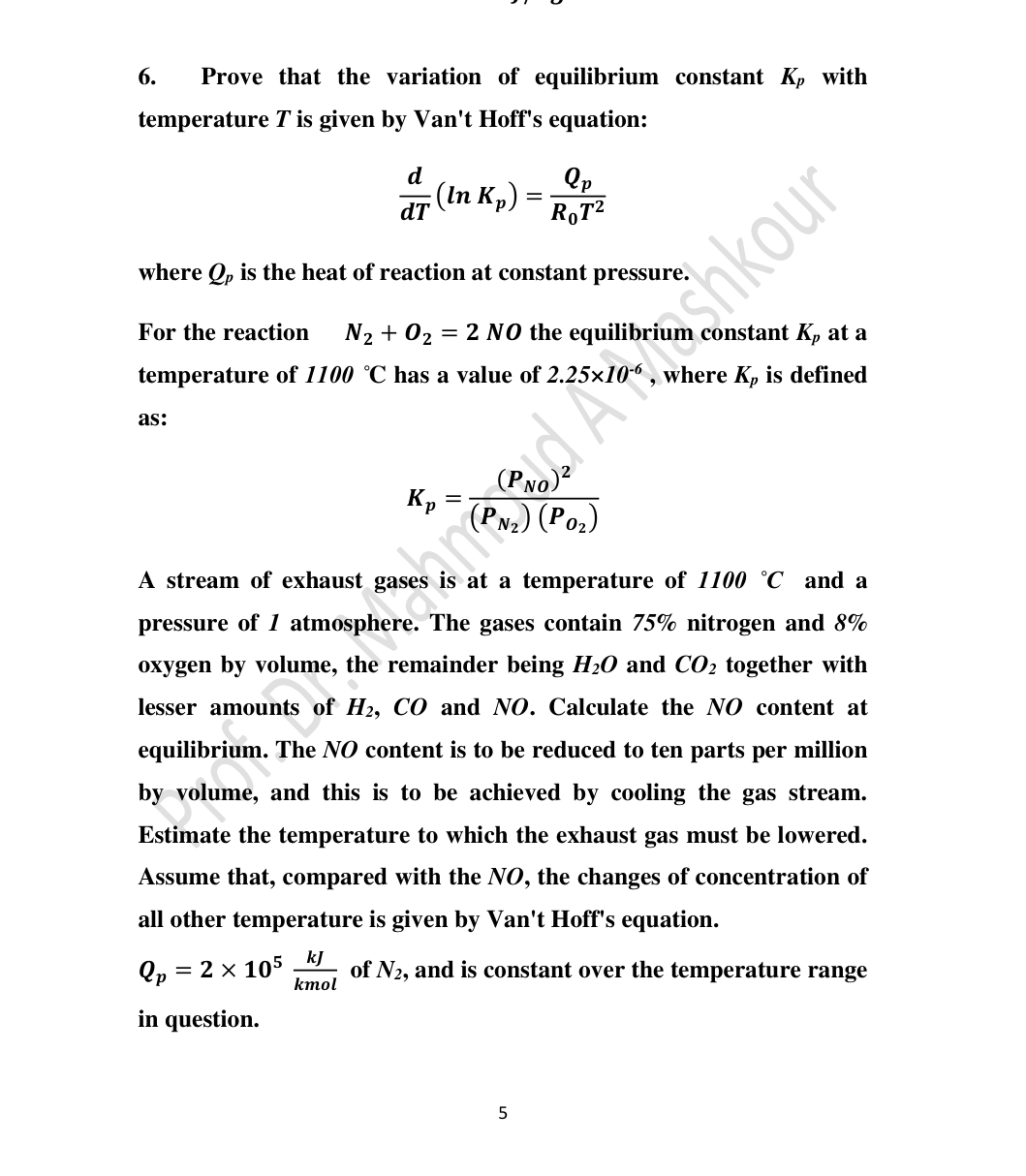 Solved Prove that the variation of equilibrium constant Kp | Chegg.com