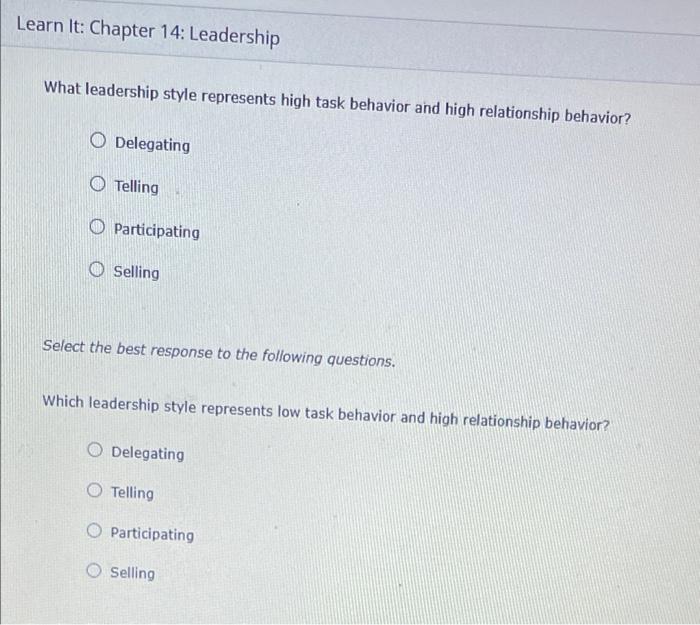 Solved Learn It: Chapter 14: Leadership What Leadership | Chegg.com