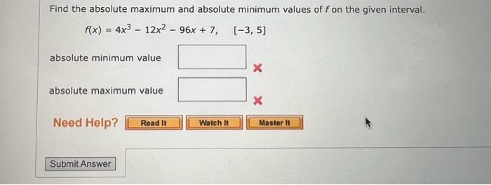 Solved Find the absolute maximum and absolute minimum values