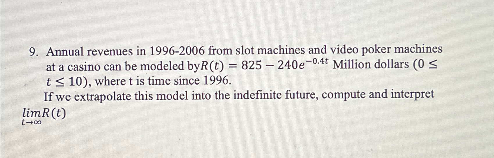 Solved Annual revenues in 1996-2006 ﻿from slot machines and | Chegg.com