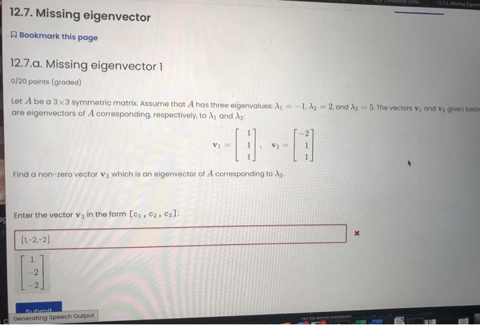 Solved 12.7. Missing eigenvector Bookmark this page 12.7.a. | Chegg.com