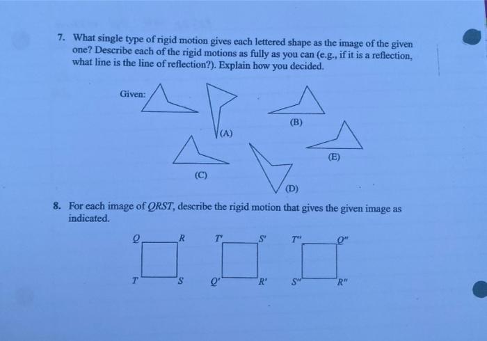 Solved 7. What single type of rigid motion gives each | Chegg.com