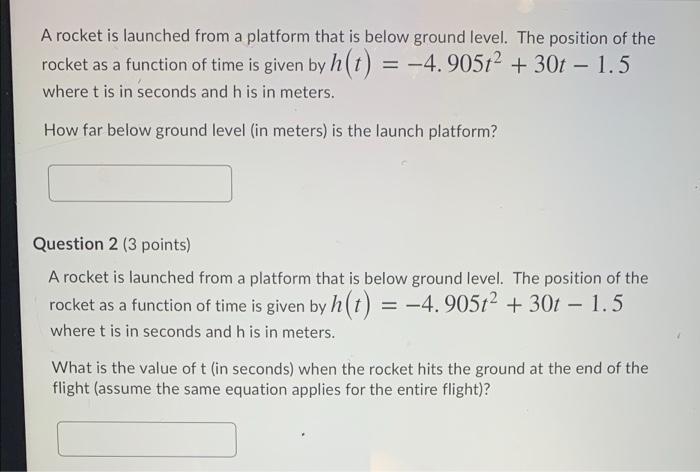 Solved = A rocket is launched from a platform that is below | Chegg.com