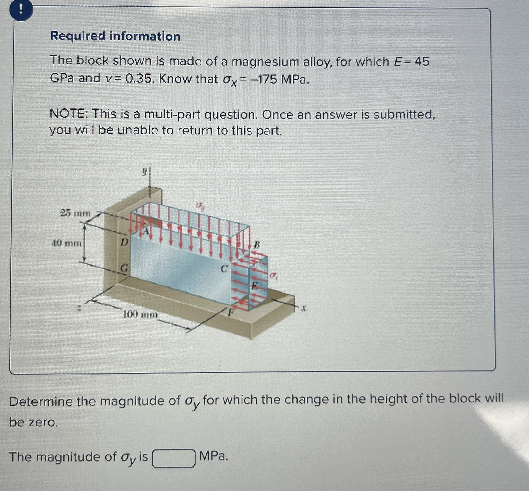 Solved !Required informationThe block shown is made of a | Chegg.com