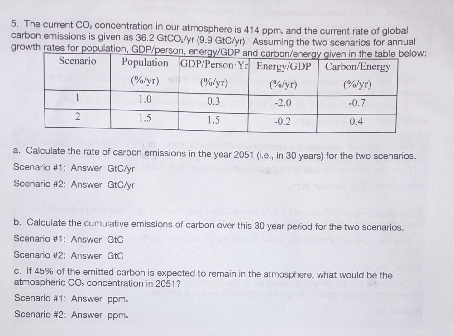 Solved 5. The current CO2 concentration in our atmosphere is | Chegg.com