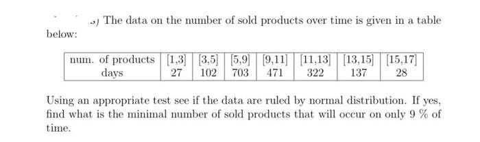 Solved -) The data on the number of sold products over time | Chegg.com