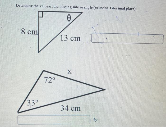 Solved Deternine the value of the missing side or angle | Chegg.com